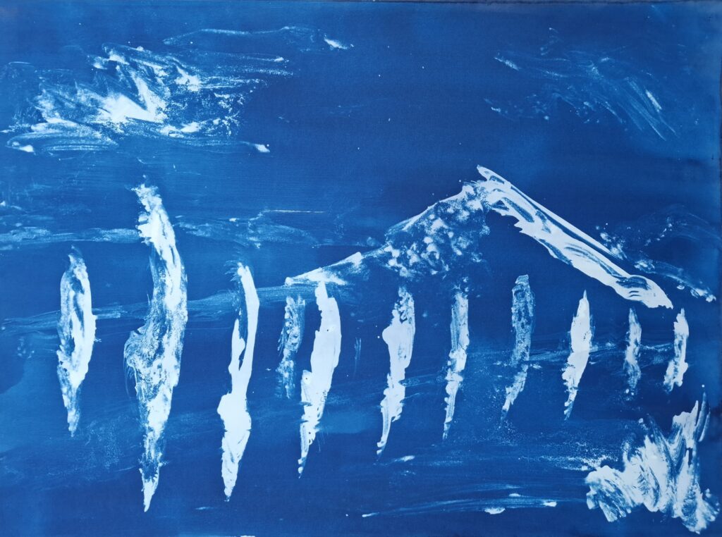 Peter Öllinger: Day Dreams III, Cyanotypie 35 x 50 cm 2024