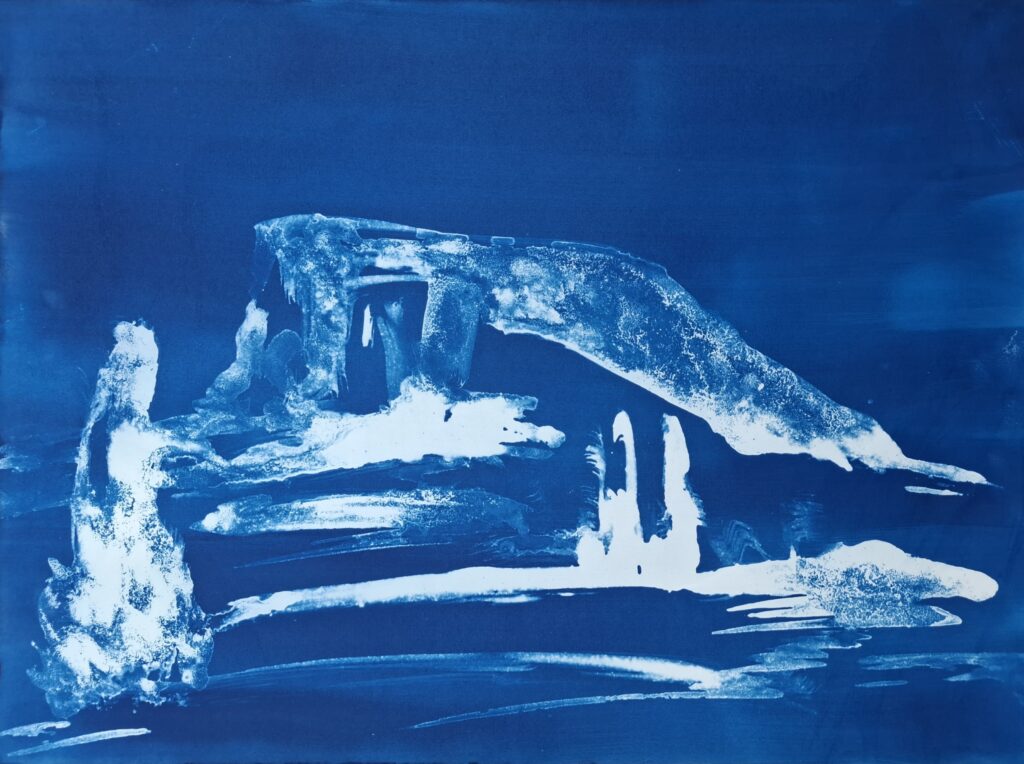 Peter Öllinger: Day Dreams I, Cyanotypie 100 x 70 cm 2024