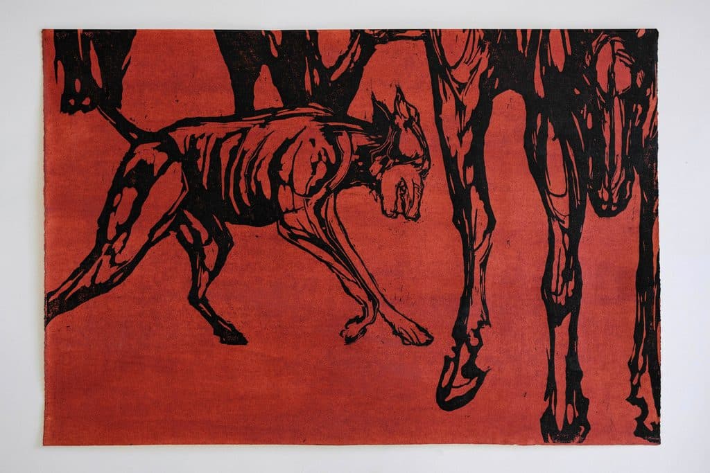 János Biró, Ember I, woodcut print on paper, 53x78cm, 2025