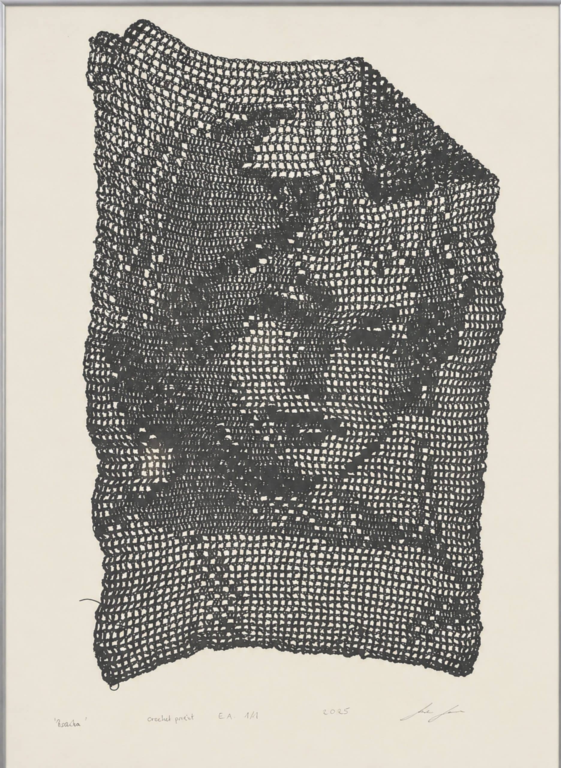 Laura Laviv: Rozika, crocket print on paper, 50x70 cm, 2025